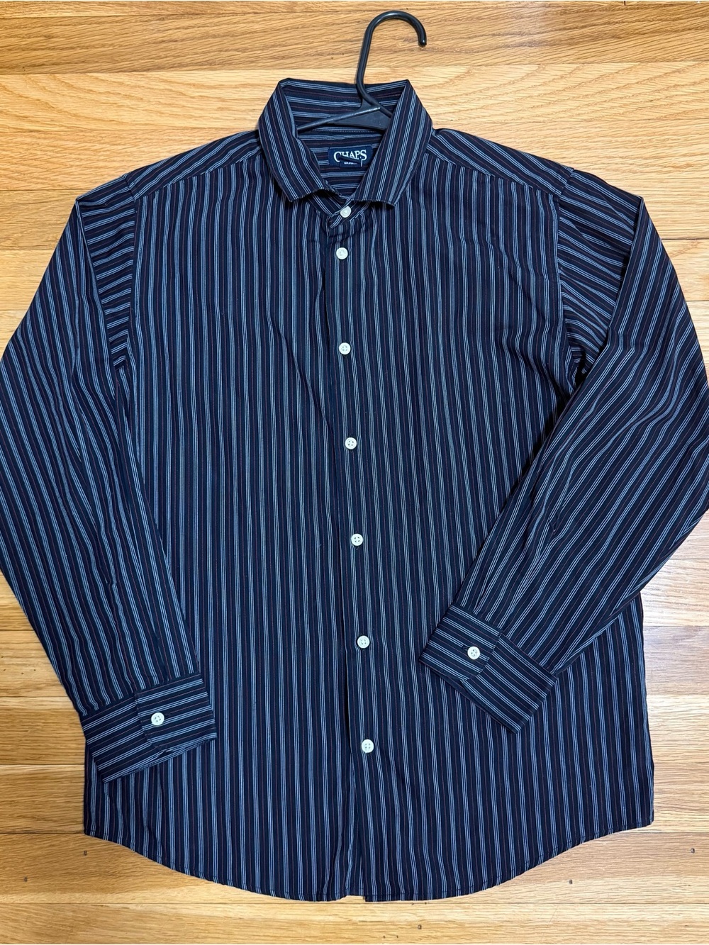 Chaps Boy's Black, Red and White Stripe Button-Down Shirt 14/16